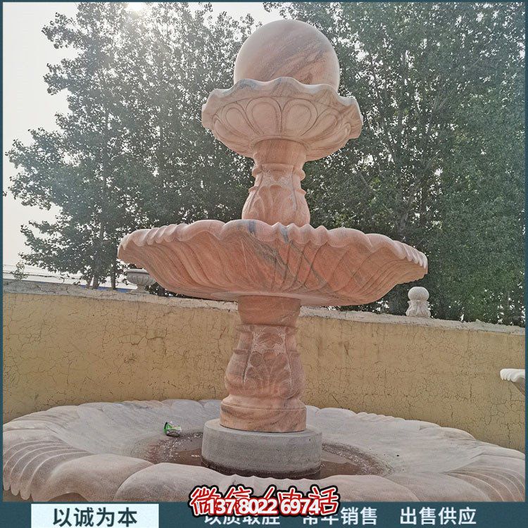 紅大理石石雕園林噴泉，展現(xiàn)絢爛晚霞