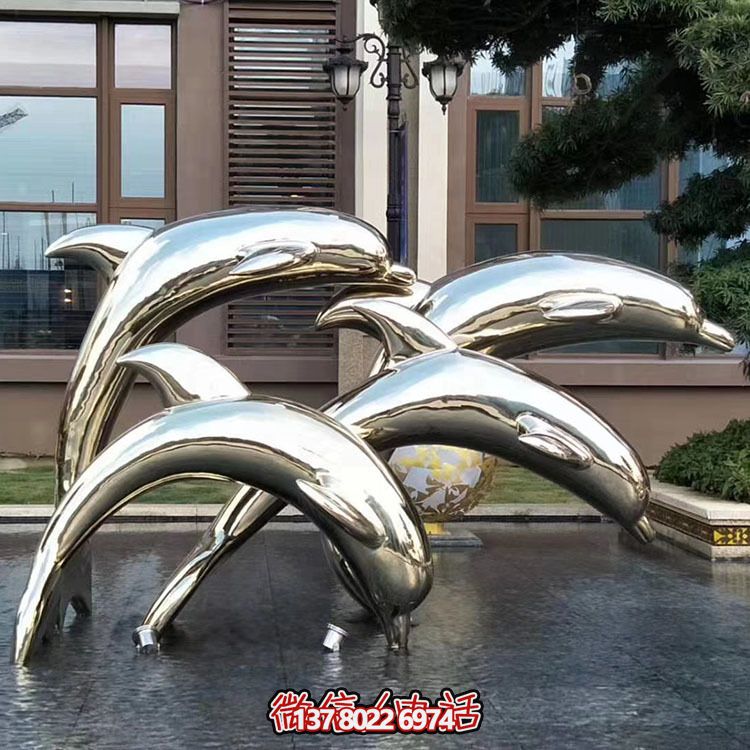 海豚潛泳雕塑，不銹鋼持久耐用